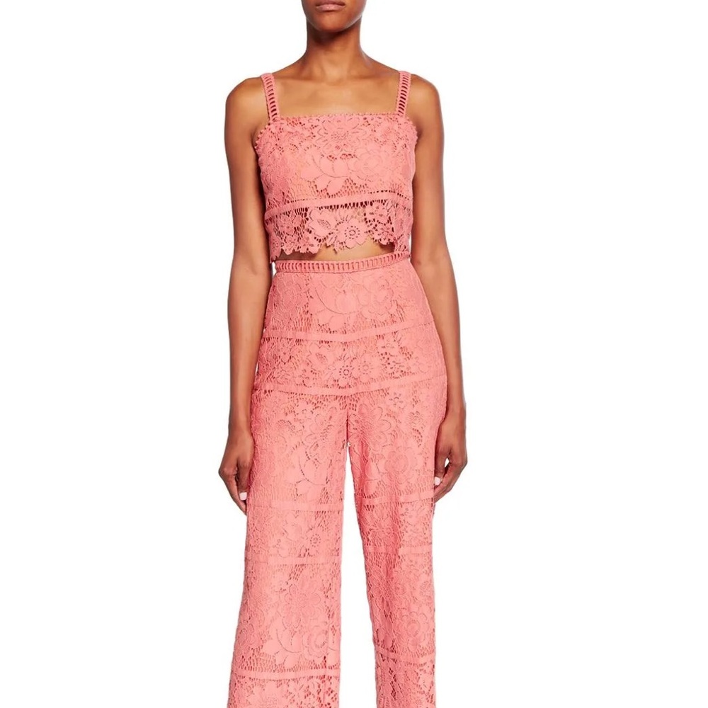 Saylor Womens Pink Floral Lace Square Neck Sleeveless Crop Tank Top Size S